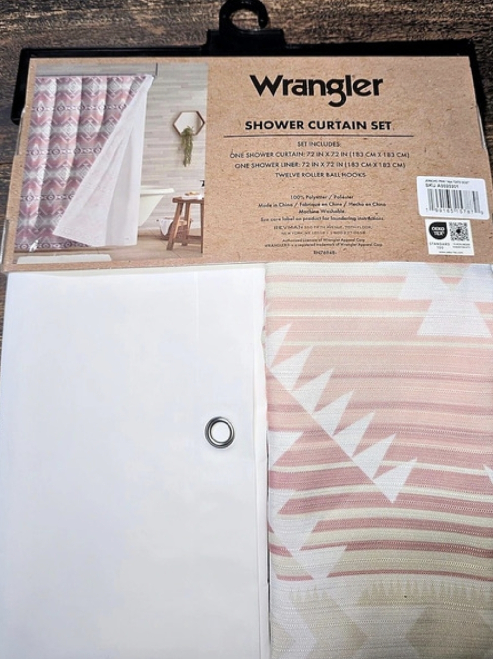 Wrangler Shower Curtain Set Geometric Pink & White NWT